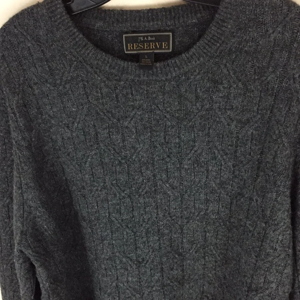 Jos A Banks Reserve Wool Blend Gray Cable Knit Sweater Size Large
